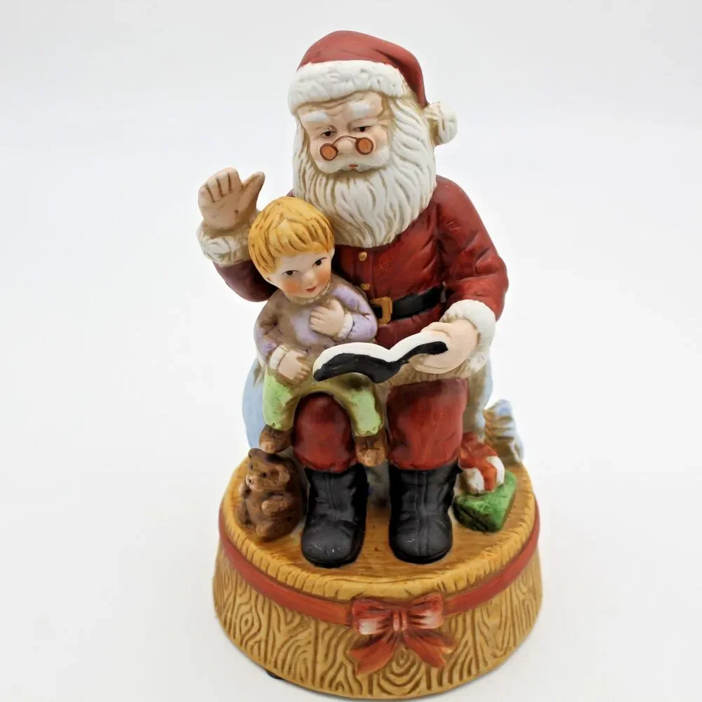 Silvestri Santa Claus Reads to a Child Music Box, Santa Claus Coming to Town VTG